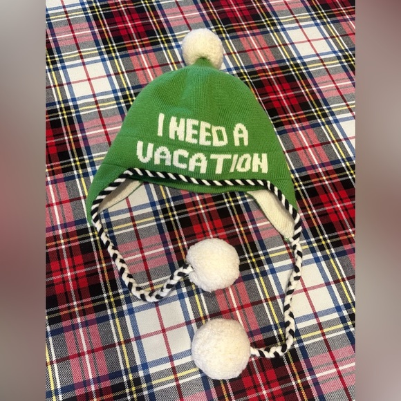 KATE SPADE NEW YORK “I NEED A VACATION” Green Fleece Hat - Picture 1 of 9